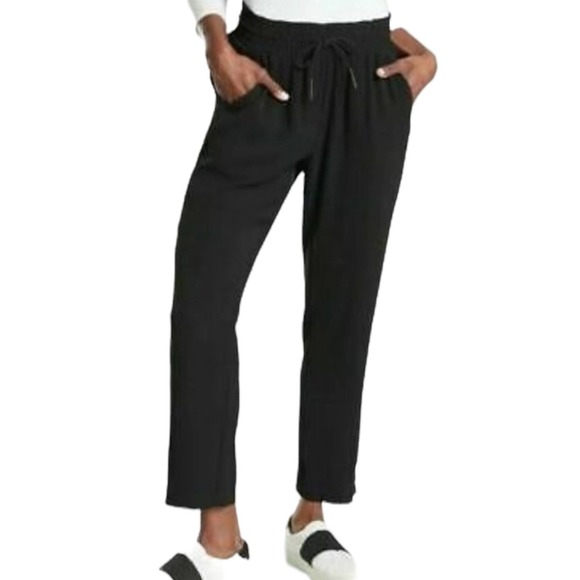 Athleta Pants - NWOT Athleta Metropolis Straight Leg High Rise Tie Waist Pant Black Size 4